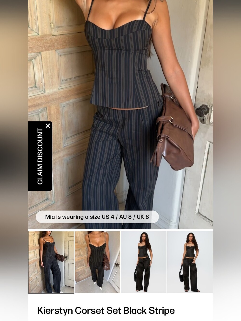 Princess Polly Black Pinstripe Wide-Leg Pants & Corset Set